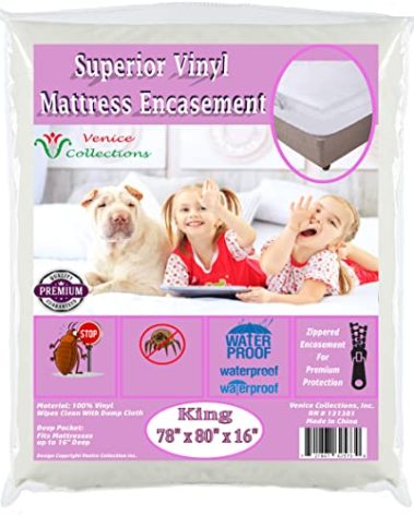 Superior Extra Heavy 8 Gauge Vinyl Mattress Protector Zippered Encasement Cover 100% Waterproof King Size White