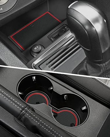 Auovo Protector Mats for Volkswagen Jetta Accessories 2013-2018 Custom Fit Door Compartment Liners Cup Holder Console Liners Anti Dust Mat Pads Car Interior(10pcs/Set)(Red)