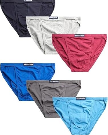 U.S. Polo Assn. Mens Bikini Underwear - 6 Pack String & Classic Cut Mens Briefs (Sizes S-3XL), Size Small, Red/Blue/Heather Grey/Magenta-6pk