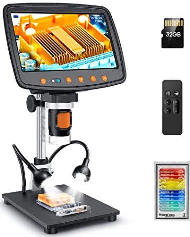 Leipan Digital Microscope with 7" LCD Screen,1500X Magnification Soldering Microscope with HDMI,Coin Microscope with 12MP Image Sensor,Windows/Mac/TV Compatible（32GB Card）