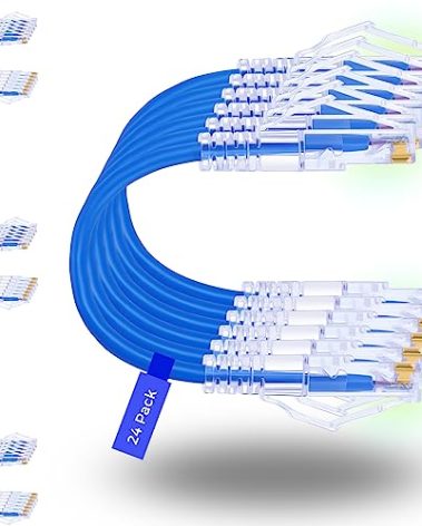 Rapink 24 Pack Cat6a Ethernet Patch Cables 0.5ft Blue, Supports 10G, Snagless, Slim, Ideal for Patch Panel to Switch, Data Center, Improves Airflow