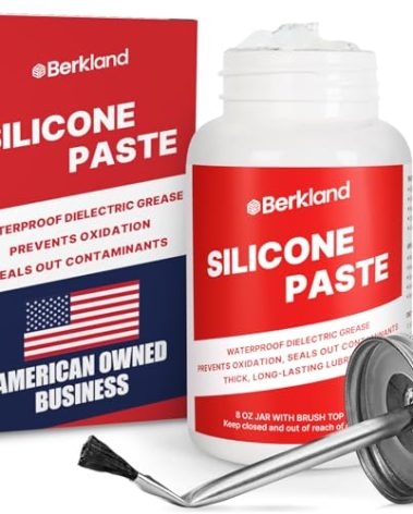 Silicone Paste Waterproof Dielectric Grease for Electrical Connectors, Spark Plugs, Automotive O-Ring Sealant, Brake Lube & Plumbers Silicone Grease with Lid Brush (8oz)