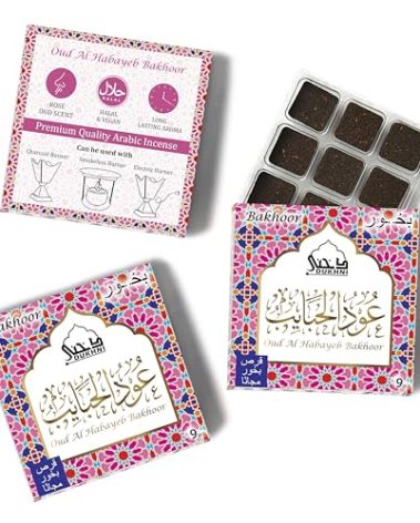Oud Al Habayeb Bakhoor by Dukhni | 3 Boxes x 9 Piece Each | Arabic Bakhoor Incense | Rose Oud Blend | Perfect for Prayer Time | to Relax & Meditate | Handmade Traditional Recipe