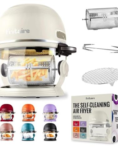 Non Toxic Air Fryer™ - Glass AirFryer 5 Quart w/ 360 Visibility, Self-Cleaning, 400F Vortex Air Fryer for Even Cooking, BPA-Free Teflon Free, 6-in-1 Functions, Rotisserie, Roast, Bake, White