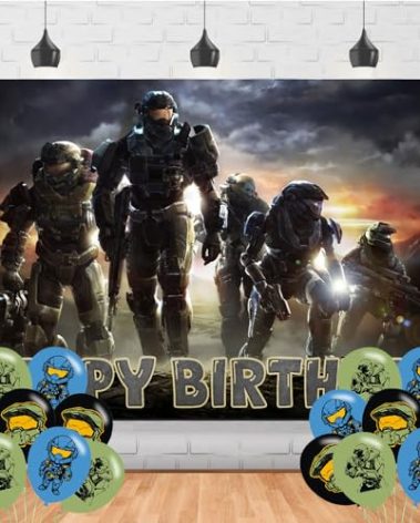 𝓗𝓪𝓵𝓸 Game Backdrop Birthday Banner for The Master Chief Birthday Party Supplies The Master Chief Photograph Background Photo Booth 5x3ft