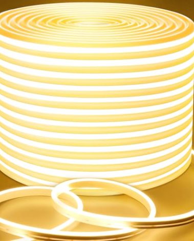 Lamomo Outdoor Neon Rope Lights, 49.2ft Warm White IP65 Waterproof Dimmable Led Strip Lights, 24V 3000K Silicone 1800 LEDs Neon Lights for Indoor, Outdoor, Balcony, Patio, Garden, Stairs