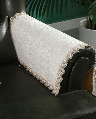 MINJIATEX Couch arm Covers,Non-Slip lace Sofa arm Covers Set of 2 Washable Sofa armrests Covers for Living Room Recliner Chair arm Cover Protectors for Leather Sofa armrest slipcover (GYDF-Beige)
