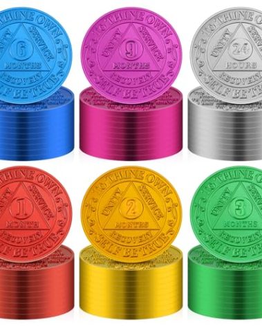Siifert 60 Pcs Recovery AA Chips and Medallions Bulk Sobriety Chips AA Tokens Alcoholics Anonymous Medallion Aluminum Include 1 2 3 6 9 Month and 24 Hour Commemorative Lot Colored