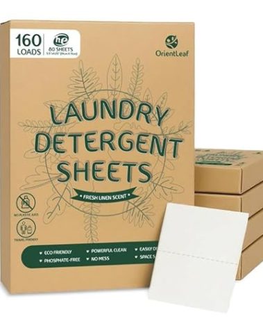OrientLeaf Laundry Detergent Sheets Fresh Scent, Eco-Friendly, Powerful Cleaning, Up to 160 Loads (80 Sheets), Hypoallergenic Laundry Soap for Travel and Home Washing