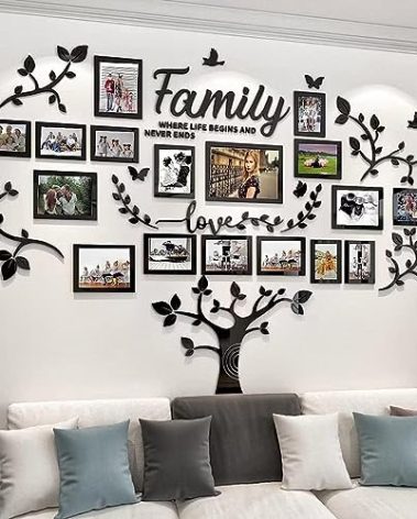hejiagongsi Picture Frames Collage Wall Decor - Family Tree Wall Decor for Living Room 4x6 5x7 8x10 11x14 3D DIY-Acrylic Family Wall Decor Photo Collage Frame for Wall