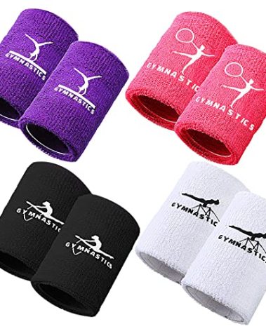 Charniol Gymnastics Wristbands for Grips, 4 Pairs Colorful Kids Polyester Cotton Wrist Bands Sweat Band, 3.15 x 3.94 Inches, Black, Purple, White, Pink