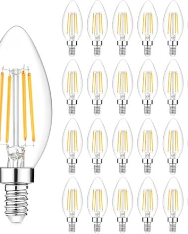 24-Pack Dimmable E12 LED Candelabra Bulbs 40Watt Equivalent, 2700K Warm White, 450Lumens, 4W B11 Vintage Chandelier Light Bulbs, LED Filament Clear Glass Candle Lamp for Ceiling Fan Home Decor