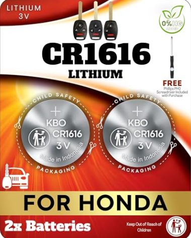 Key Fob Battery for Honda CR1616 OEM (2 Pack) Replacement for Accord Civic Pilot Odyssey CR-V CRZ Element Fit Insight Ridgeline TSX (OUCG8D380HA, KR55WK49308) Check Fitment Guide