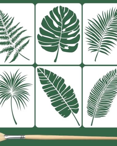 TWINKLEMON 6PCS Large Leaf Stencils for Painting on Walls 16 x 12 Inch Plant Stencil with Brushes Palm Leaf Wall Stencil Tropical Leaves Stencils Plastic Art Drawing Templates for Home Wall Decor