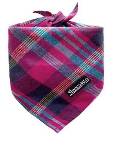 Adjustable Plaid Dog Bandanas,1PC Soft Washable Cotton Triangle Bib Kerchief Scarfs for Small Medium Large Dogs and Cats (Fuchsia&Blue, Large)