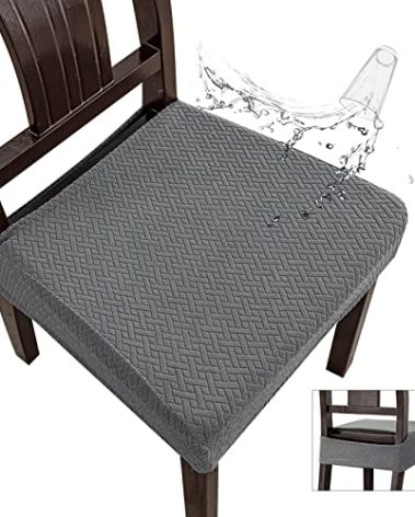 Genina Waterproof Seat Covers for Dining Room Chair Covers Waterproof Dining Chair Covers (6 PCS-Rear-gapped, Grey)