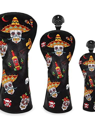 Golf Club Head Cover 3 Wood Headcover Sugar Skull (3pcs(DR+FW+UT))