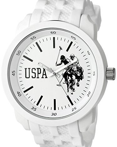 U.S. Polo Assn. Men’s White Sport Watch with Silicone Strap, 50mm Case, Analog Quartz Movement, Bold Dial, Box Included, Adjustable Fit 5.5"–8.25"