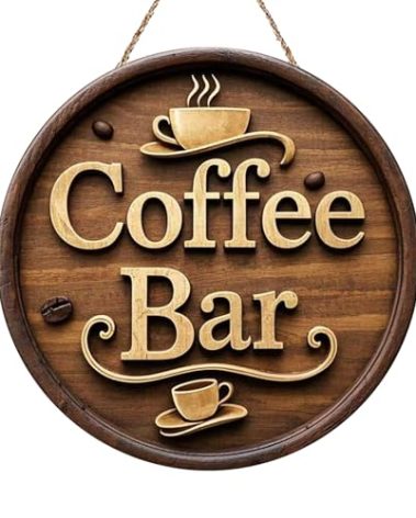 Wooden Coffee Bar Sign Decor - Vintage Wall Decor & Coffees Station Accessories for Kitchen, Home, Office, Cafe - Housewarming Gift (Coffee Bar Sign)