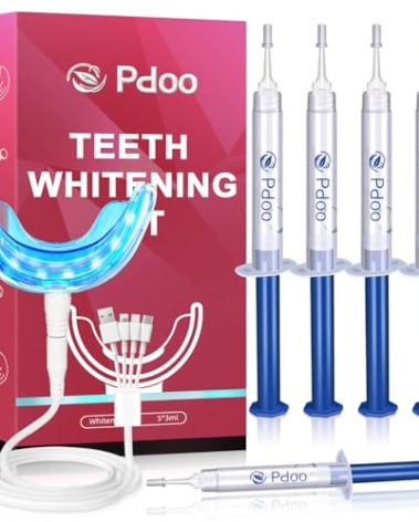 Professional Teeth Whitening Kit with 5 Teeth Whitening Gel, LED Accelerator Light & Rechargeable Design - Enamel Safe Gel, Custom Trays, Fast Results for Sensitive Teeth - Whitening Gel Kit​​