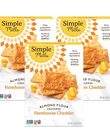 Simple Mills Almond Flour Crackers, Farmhouse Cheddar - Gluten Free, Healthy Snacks, 4.25 Ounce (Pack of 3)