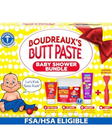 Boudreaux’s Butt Paste Baby Shower Bundle with 3 Newborn Essentials – Zinc Oxide Diaper Rash Cream (14 Oz Jar & 2 Oz Tube), Preventative Ointment (4 Oz Tube) and Silicone Applicator