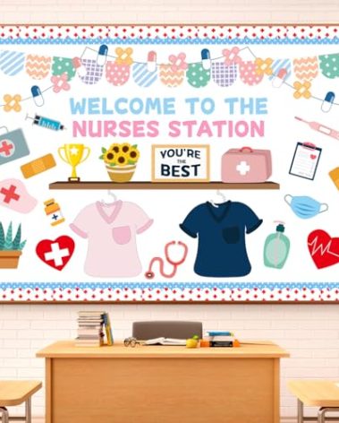 79Pcs School Nurse Bulletin Board Decorations Set Welcome Back to School Classroom Decorations Kit Nurse Appreciation Office Decor Medical RN Cutouts Healthcare Workers Decor for Chalkboard Wall Door