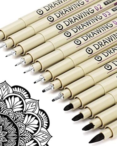 Muchcute Micro Fineliner Drawing Art Pens: 12 Black Fine Line Waterproof Ink Set Artist Supplies Archival Inking Markers Liner Sketch Outline Anime Gifts Manga Sketching Watercolor Zentangle Kit Stuff