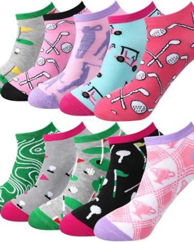 ShinyMatch 10 Pairs Novelty Women Golf Socks Athletic Low Cut Golf No Show Sock for Female Golfers Birthday Holiday Gifts