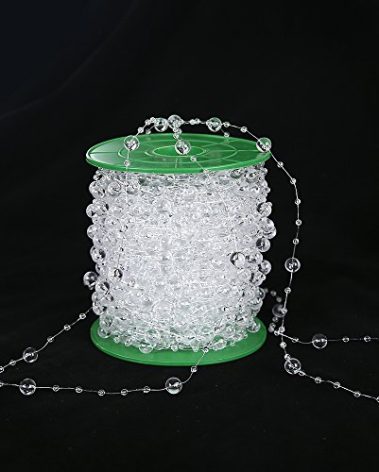 FQTANJU 200 Ft Acrylic Crystal Clear Beads String Roll, 8mm and 3mm Mixed, Party Garland Wedding Centerpieces Bridal Bouquet Crafts Decoration 60M