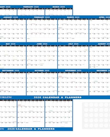32" x 48" 2026 Wall Calendar Folded Wet & Dry Erase 12 Month Annual Yearly Wall Planner Vertical-Horizontal,Reversible