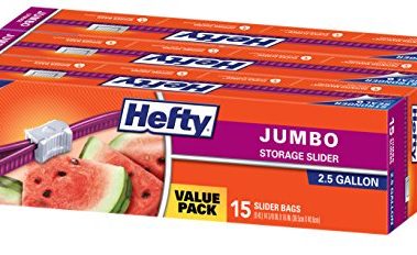 Hefty Slider Jumbo Storage Bags, 2.5 Gallon Size, 3 Boxes of 15 Bags (45 Total)