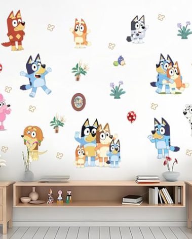 DERUN TRADING Wall Decals for Bluey Peel and Stick Cute Poodle Stickers for Baby Kids Nursery Girls Bedroom Living Room Decoration（Wall Mural）