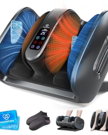 HomeCare Shiatsu Foot Massager with Heat & Ice Therapy - Gray, Deep Kneading for Plantar Fasciitis & Neuropathy Relief, Adjustable Intensity, Feet/Leg/Calf/Ankle at Home/Office,Gifts for Women, Men