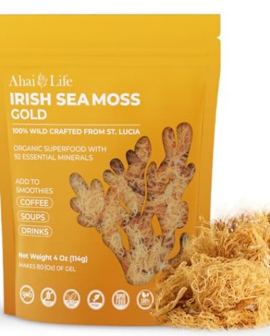 Gold Sea Moss Raw Organic| Makes 80oz of Gel - 100% Wild Crafted| Non-GMO Sun-Dried Mineral Rich Super Food for Energy| Booster Healthy, Immunity Digestion (4oz)