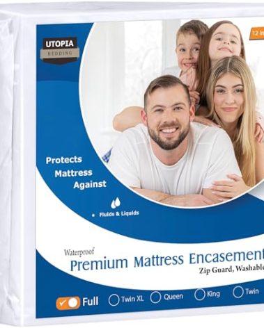 Utopia Bedding Premium Waterproof Bed Bug Mattress Cover, Full Zippered Mattress Protector, 12 Inches Deep, Dust Mite Proof 6-Sided Mattress Encasement for Bed