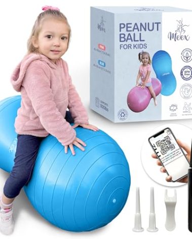 Meex Sensory Peanut Ball for Kids Therapy and Exercise - Enhance Balance, Motor Skills and Physical Therapy Calming Development with Our Yoga Ball - Flexible Seating for Autistic Children (Blue)