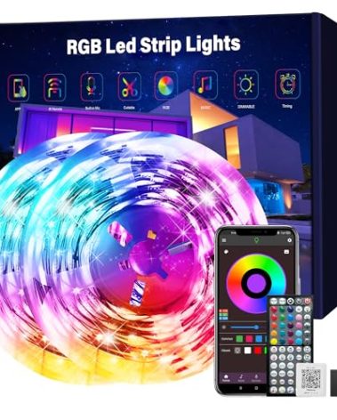 Ledagic Led Lights for Bedroom 150 ft (2 Rolls of 75ft), Music Sync RGB Led Strip Lights with Remote App Control, Color Changing Led Lights for Room Home Kitchen Party Decor