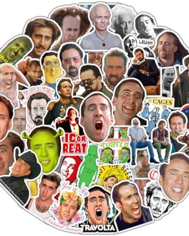 52Pcs Nicholas Cage Stickers, Nicholas Cage Gifts, Meme Sticker Decals for Car Laptop Phone Water Bottle Guitar Helmet Notebook