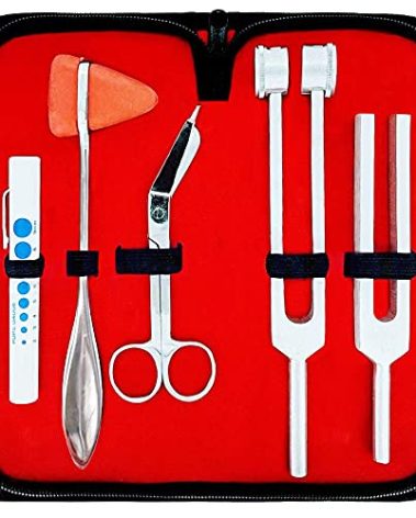 SurgicalOnline Percussion Taylor Reflex Hammer + C 128 & C 512 Tuning Forks + Bandage Scissors + Pupil Gauge Pen Light in Carrying Case - 6-Piece Set