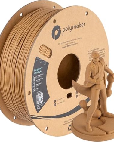 Polymaker Light Weight PLA Filament 1.75mm Wood 0.8kg, PolyLite 3D Printer PLA Filament Wood Low Density, Print with Most 3D Printers