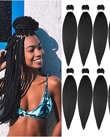 Pre Stretched Braiding Hair 20 Inch 8 Packs Natural Black Braiding Hair Pre Stretched Professional Soft Yaki Texture, Hot Water Setting Hair Extensions for Braids (20inch,#1B)