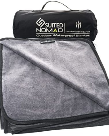 SUITEDNOMAD Large Waterproof Outdoor Stadium Blanket, Windproof and Warm Extra Thick Fleece or Quilted Sherpa, Great for Cold Weather Camping, Picnic, Sports, Festivals
