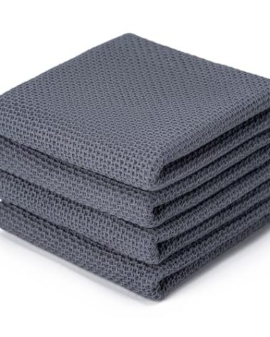 BOOMIBOO 4-Pack Dish Towels, 100% Cotton Waffle Weave, Ultra Soft Absorbent, Quick Drying, Grey, 13x28 Inches