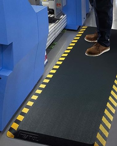 FEATOL Anti Fatigue Mat Industrial, Ergonomic Standing Floor Mat for Work for Stand, Black with Yellow Border Safety 20" x 32"-Support for Leg & Back Pain