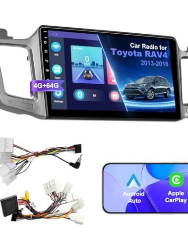 4G+64G Car Radio Stereo for Toyota RAV4 2013-2018, Wireless Carplay&Android Auto with Android 12 Support Bluetooth/Voice Control/GPS/WiFi/Back-up Camera/SWC/FM, 10.1 Inch IPS Touch Screen