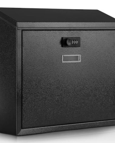 xydled Mail Boxes with Combination Lock,Locking Mailbox Wall Mounted,Security Metal Mailbox Drop Box, Modern Large Capacity,Steel Cover Metal Postbox for House Home Outside, Black, 14.2''x12.6''x4''