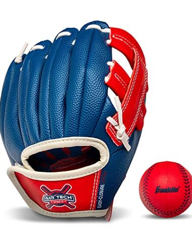 Franklin Sports Kids Baseball Glove - Air Tech Youth Tball Glove - Toddler + Youth Teeball, Baseball + Softball Mitt - Right Hand Throw - Navy/Red - 8.5"