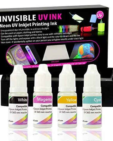 Professional Invisible UV Ink for Inkjet Printers 4 Colors Set, 10 ml/Color, Blacklight Ink for Real Invisible Images