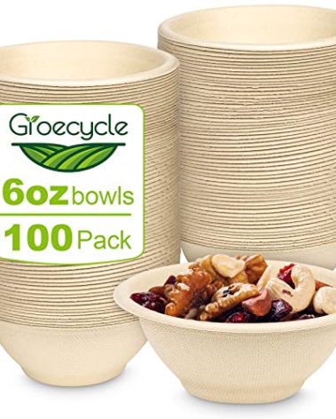 Groecycle 6 oz Small Compostable Paper Bowls, 100 Pack - Biodegradable Bagasse Bowls for Condiments, Sauces, Ice Cream